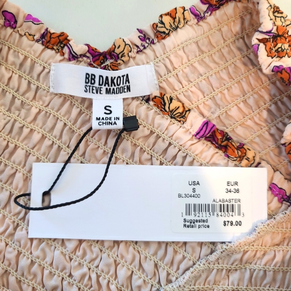 BB DAKOTA Steve Madden Paisley Print Smocked Blouse Top NEW - Picture 6 of 11